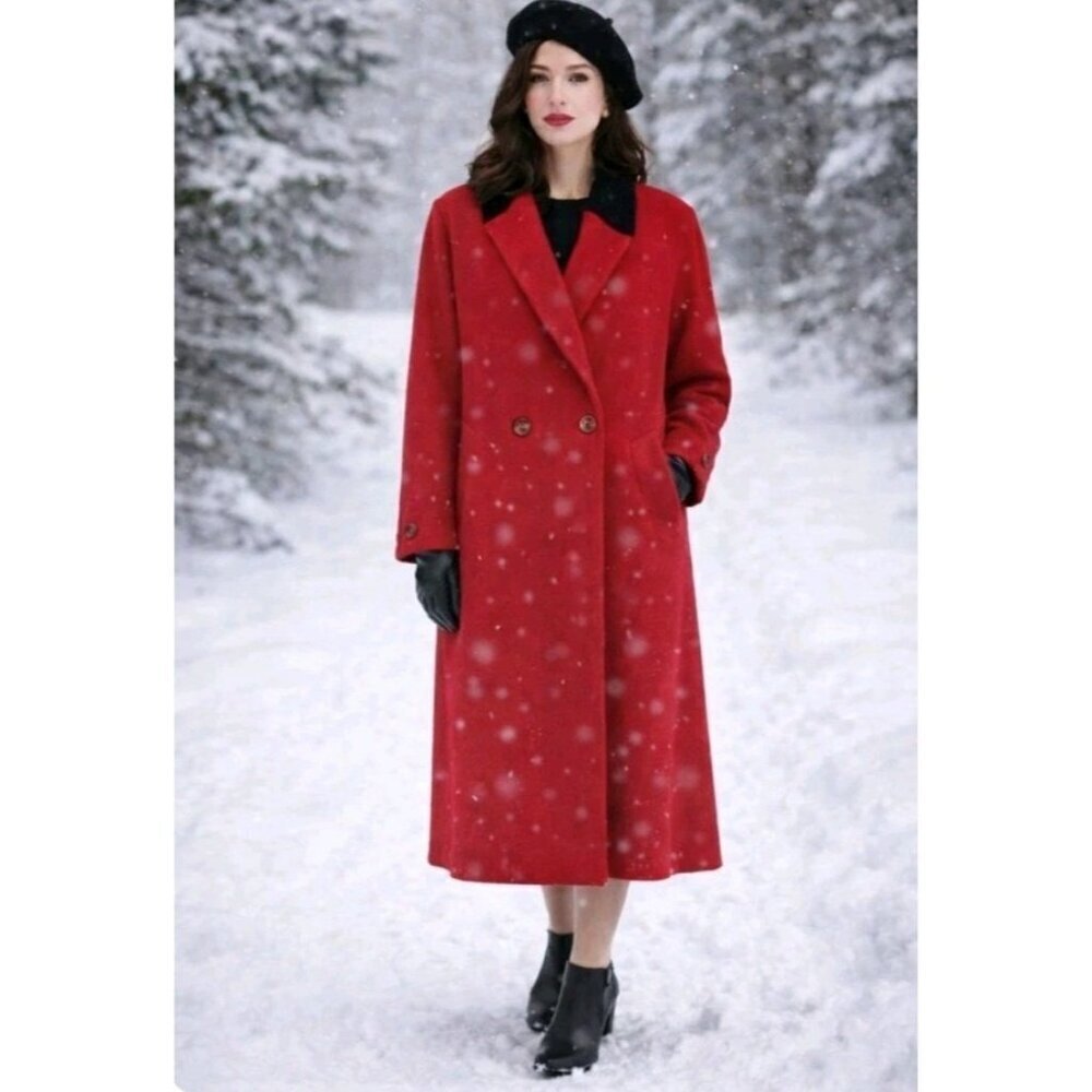 Vintage Jones New York Womens Elegant Wool Warm Winter Maxi Coat Size Small Red